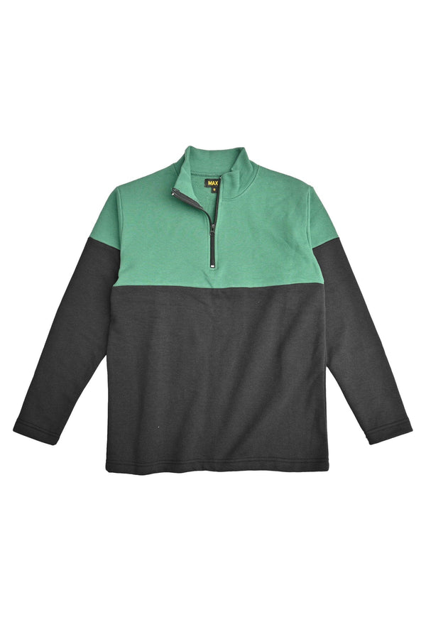 Elo Max 21 Men's Contrast Design Quarter Zipper Fleece Sweat Shirt Black & Beige
