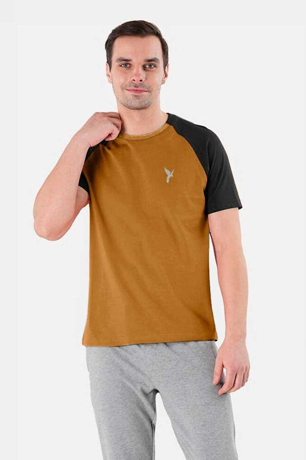 elo Max 21 Men's Contrast Panel Eagle Reflector Printed Tee Shirt Mustard