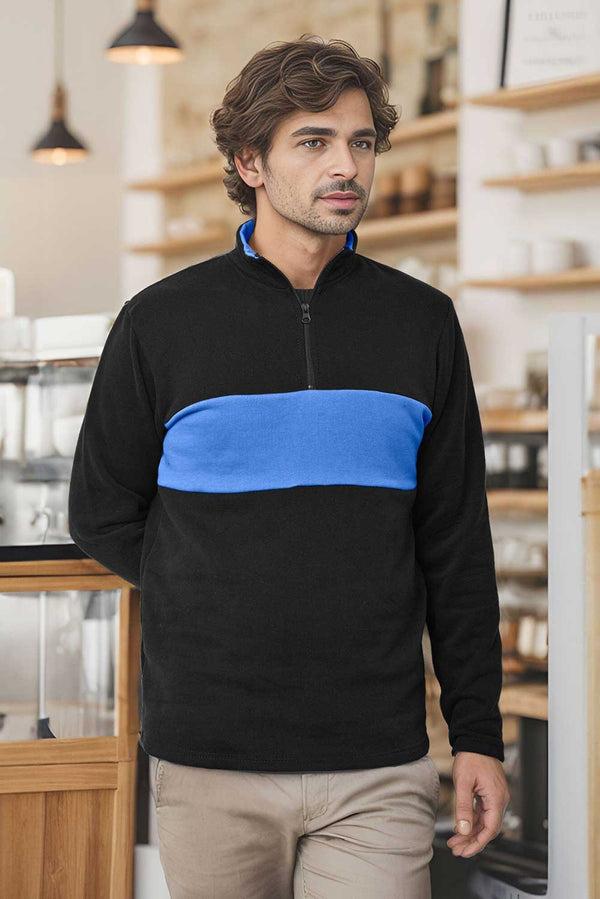 elo Max 21 Men's Contrast Panel Quarter Zipper Sweat Shirt Black & Blue