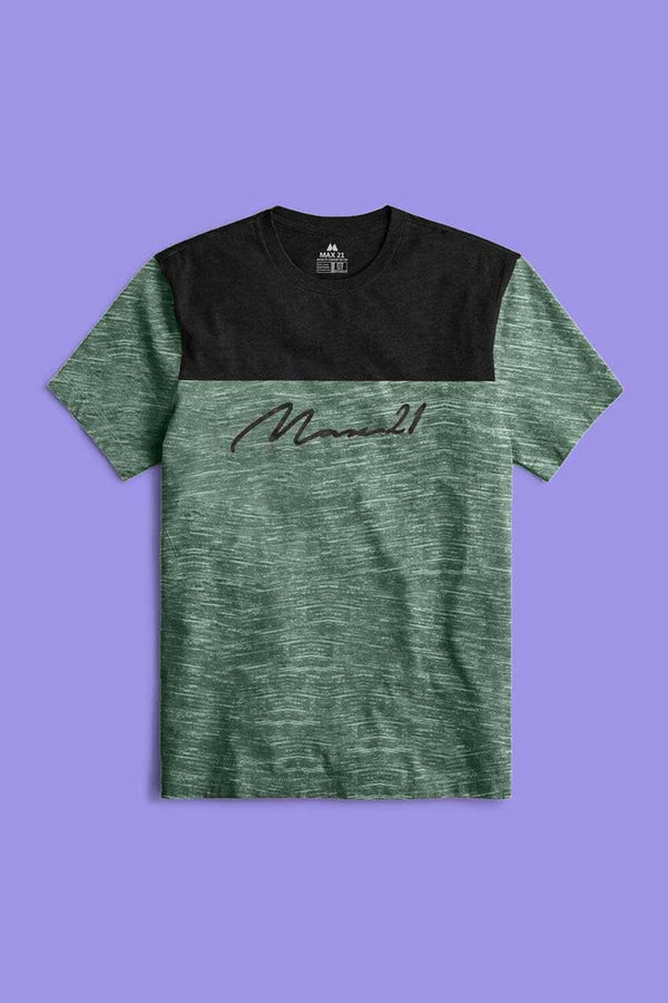 Elo Max 21 Men's Contrast Panel Signature Printed Crew Neck Tee Shirt Light Plum & Navy