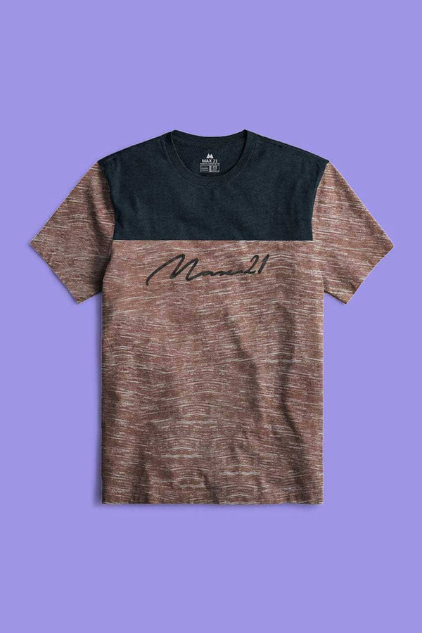 elo Max 21 Men's Contrast Panel Signature Printed Crew Neck Tee Shirt Light Plum & Navy