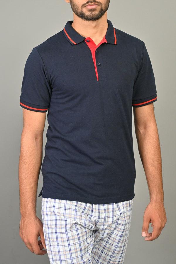 Elo Max 21 Men's Contrast Placket Design Classic Polo Shirt Navy
