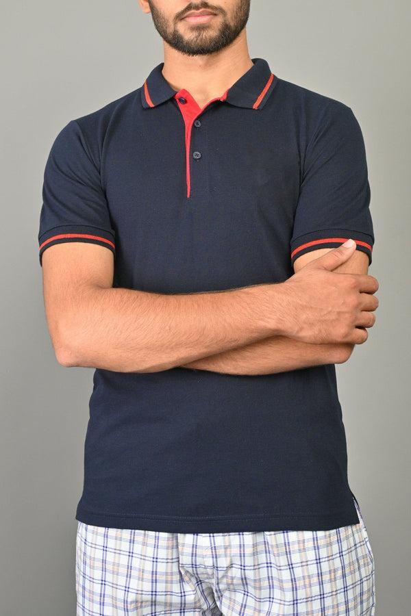 Elo Max 21 Men's Contrast Placket Design Classic Polo Shirt Navy