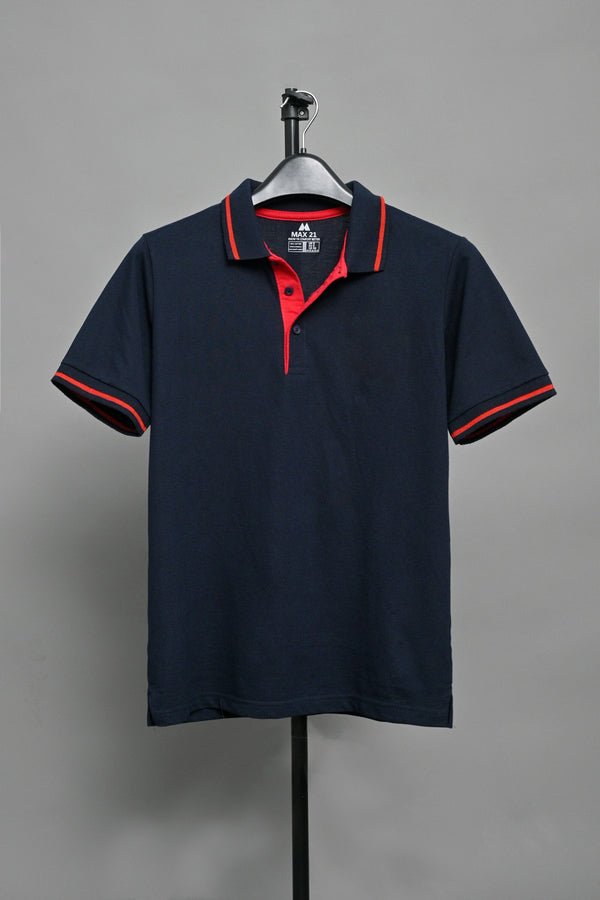 Elo Max 21 Men's Contrast Placket Design Classic Polo Shirt Navy