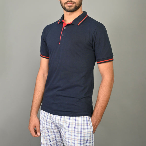 elo Max 21 Men's Contrast Placket Design Classic Polo Shirt Navy