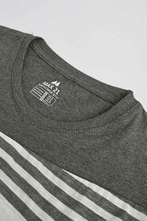 Elo Max 21 Men's Cutt & Sew With Stripes Crew Neck Tee Shirt White & Grey