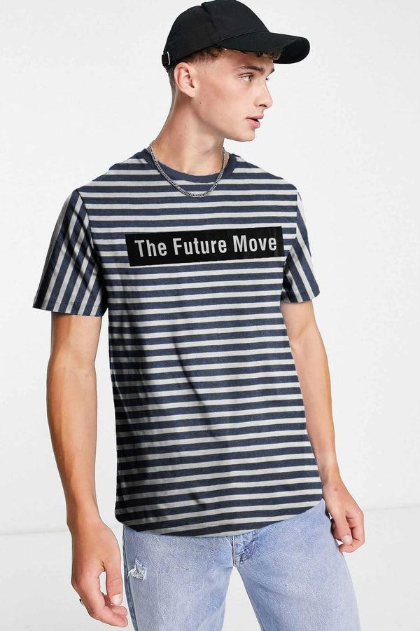 Elo Max 21 Men's Future Move Printed Stripes Style Short Sleeve Tee Shirt White & Grey