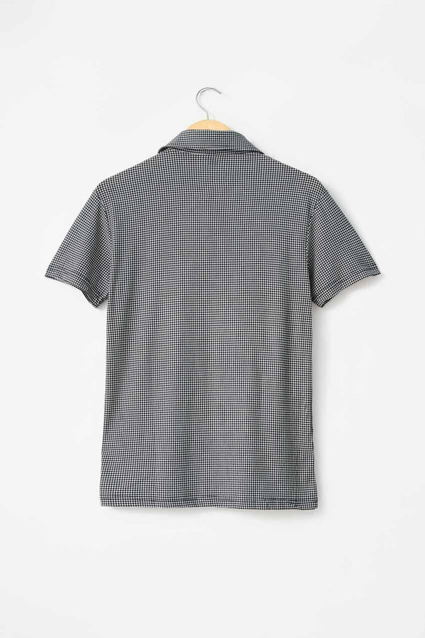 Elo Max 21 Men's Houndstooth Zipper Polo Shirt Black & White