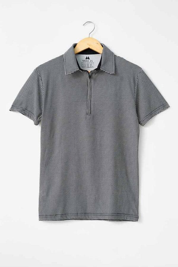 elo Max 21 Men's Houndstooth Zipper Polo Shirt Black & White