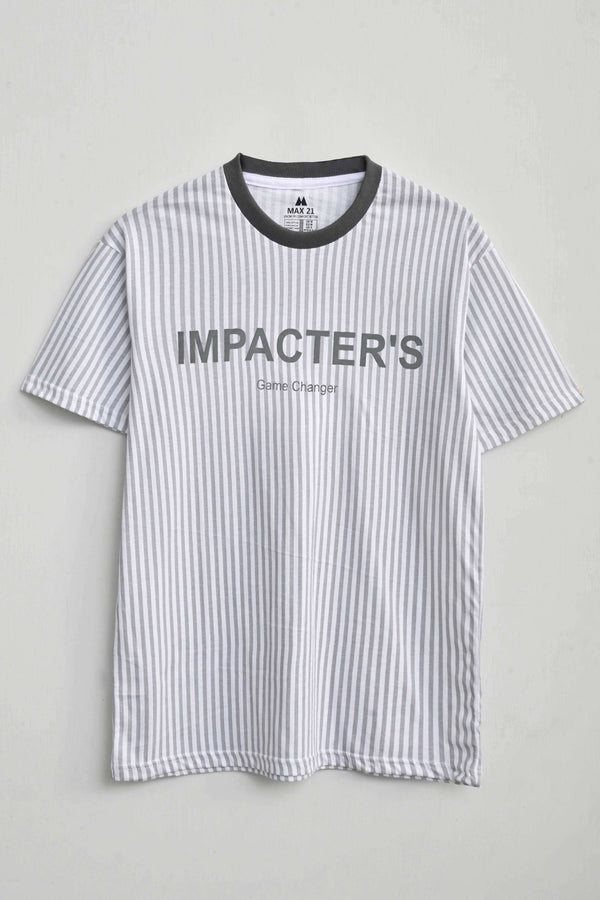 Elo Max 21 Men's Impacters Printed Stripes Style Tee Shirt White & Grey