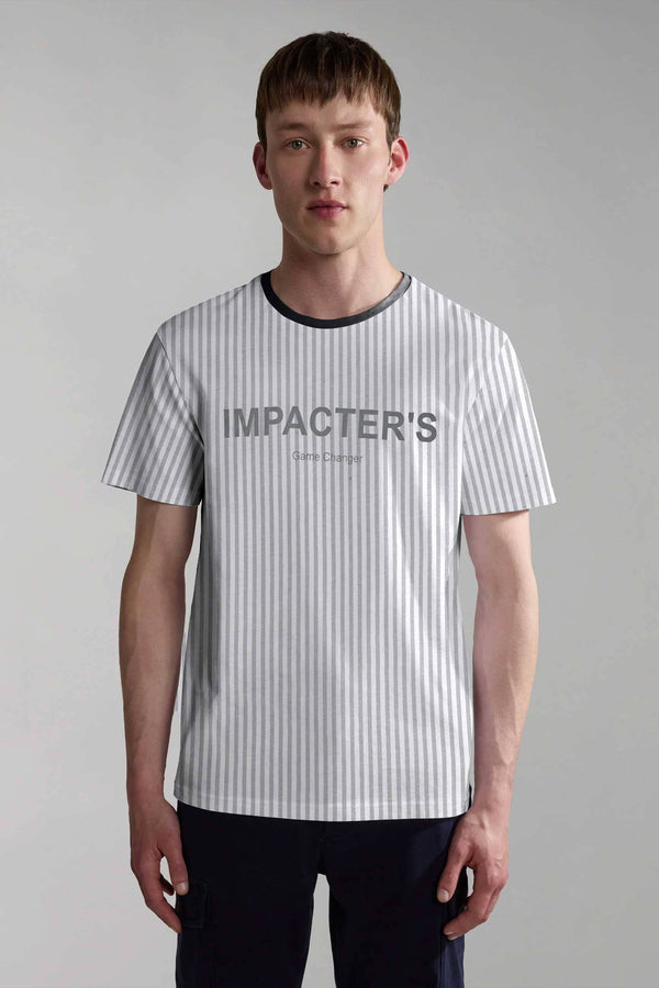 elo Max 21 Men's Impacters Printed Stripes Style Tee Shirt White & Grey