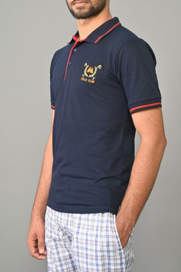 Elo Max 21 Men's Logo Embroidered Contrast Placket Design Classic Polo Shirt Navy