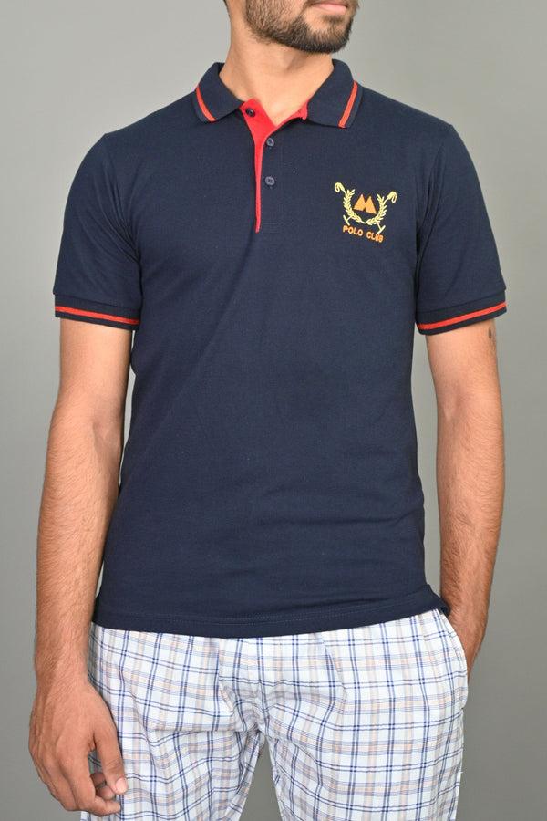 Elo Max 21 Men's Logo Embroidered Contrast Placket Design Classic Polo Shirt Navy