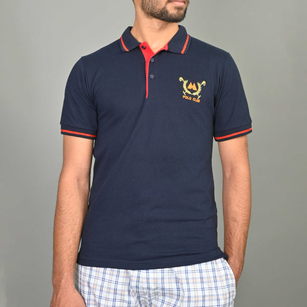 elo Max 21 Men's Logo Embroidered Contrast Placket Design Classic Polo Shirt Navy
