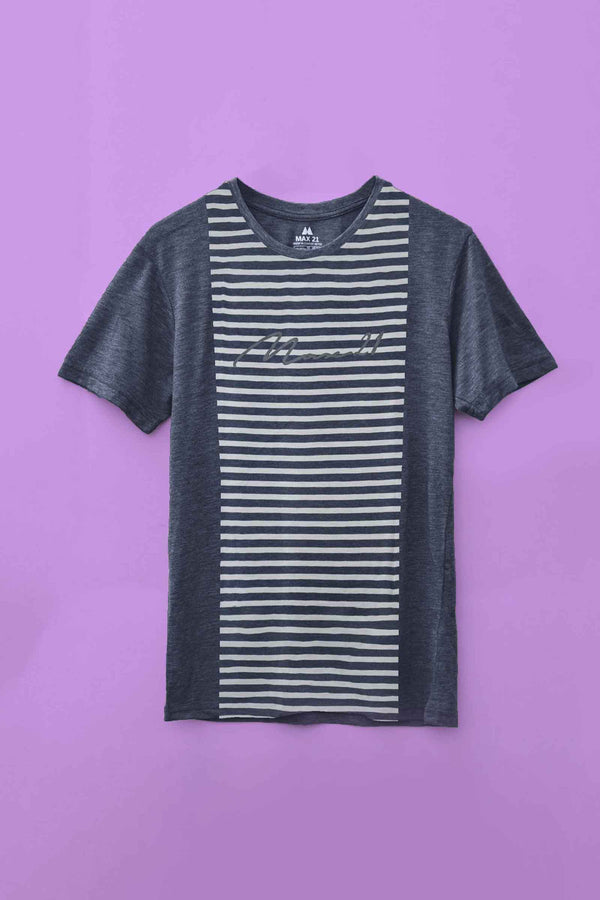 Elo Max 21 Men's Logo Printed Stripes Style Short Sleeve Tee Shirt White & Charcoal