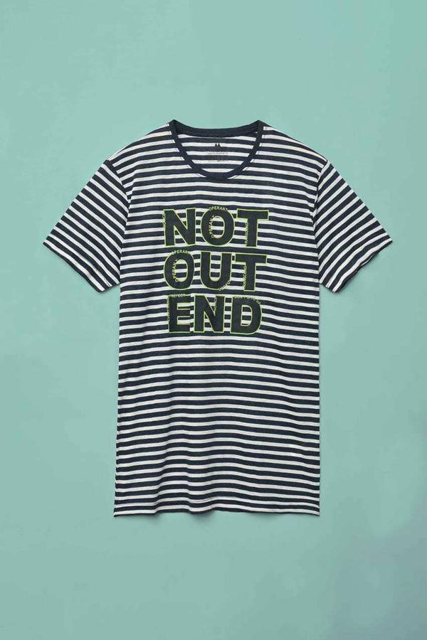 Elo Max 21 Men's Not Out Printed Stripes Style Tee Shirt White & Grey