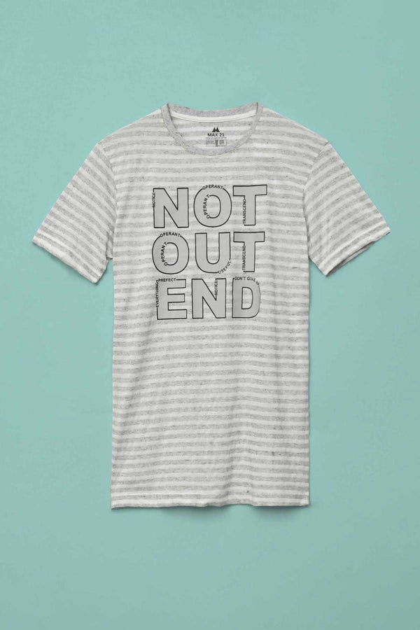 elo Max 21 Men's Not Out Printed Stripes Style Tee Shirt White & Grey