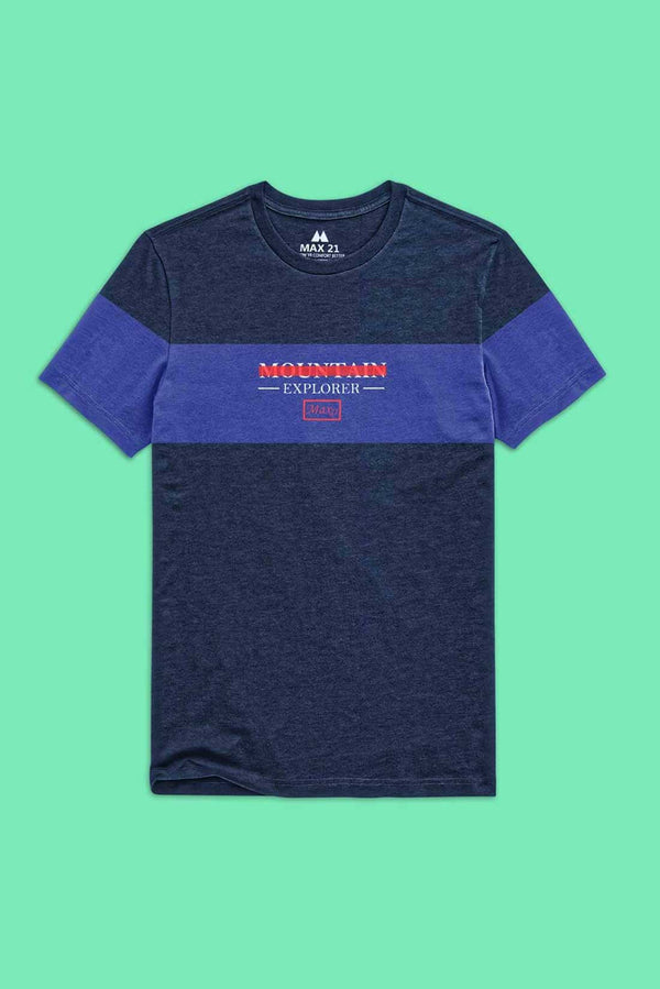 Elo Max 21 Men's Panel Design Mountain Explorer Printed Crew Neck Tee Shirt Heather Grey & Royal