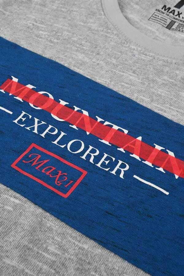 Elo Max 21 Men's Panel Design Mountain Explorer Printed Crew Neck Tee Shirt Heather Grey & Royal