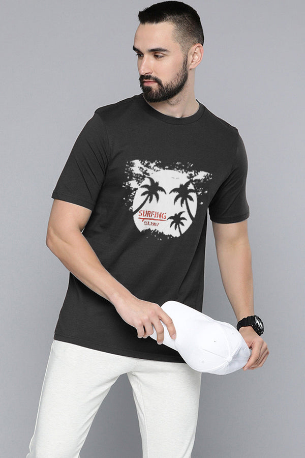 Elo Max 21 Men's Pine Tree Printed Classic Tee Shirt Mustard