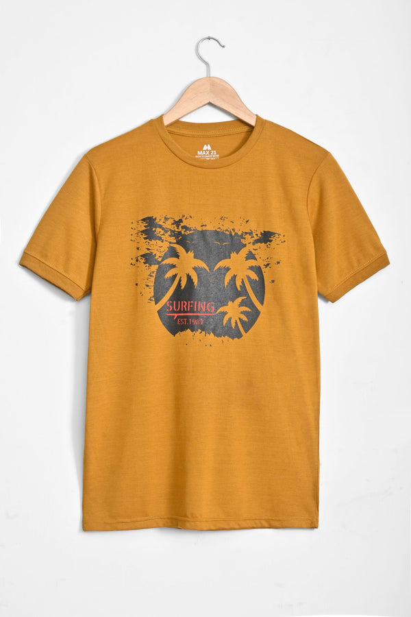 Elo Max 21 Men's Pine Tree Printed Classic Tee Shirt Mustard