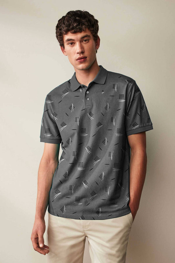 Elo Max 21 Men's Printed Design Classic Polo Shirt. Dark Grey