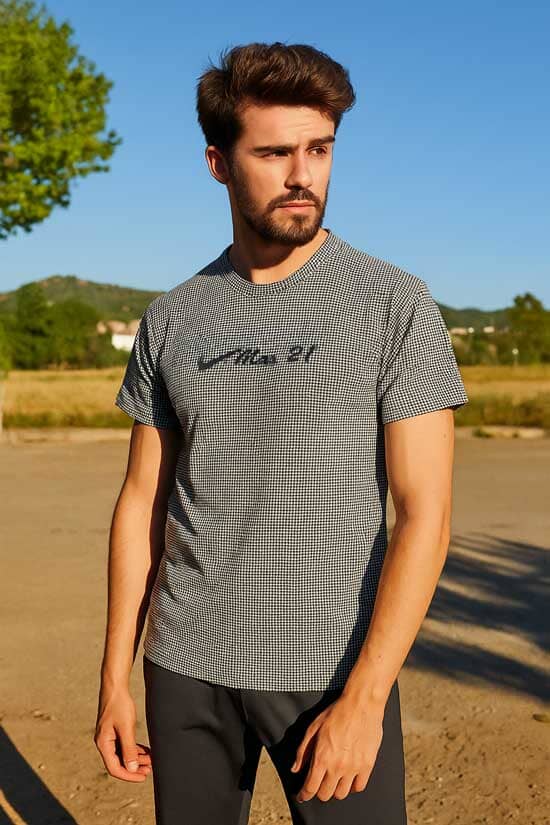 Elo Max 21 Men's Printed Houndstooth Tee Shirt Black & White