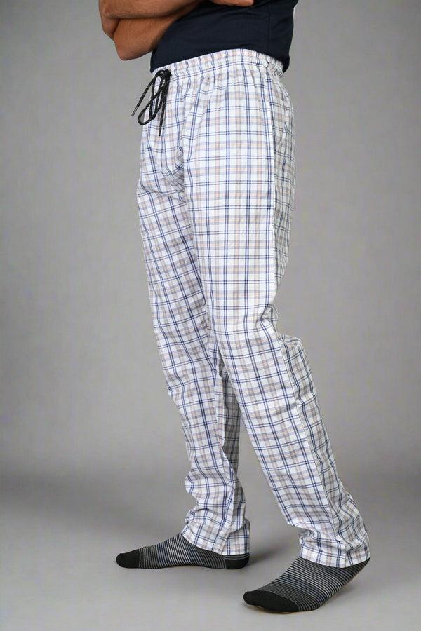Elo Max 21 Men's Probted Check Design Loungewear Trousers White