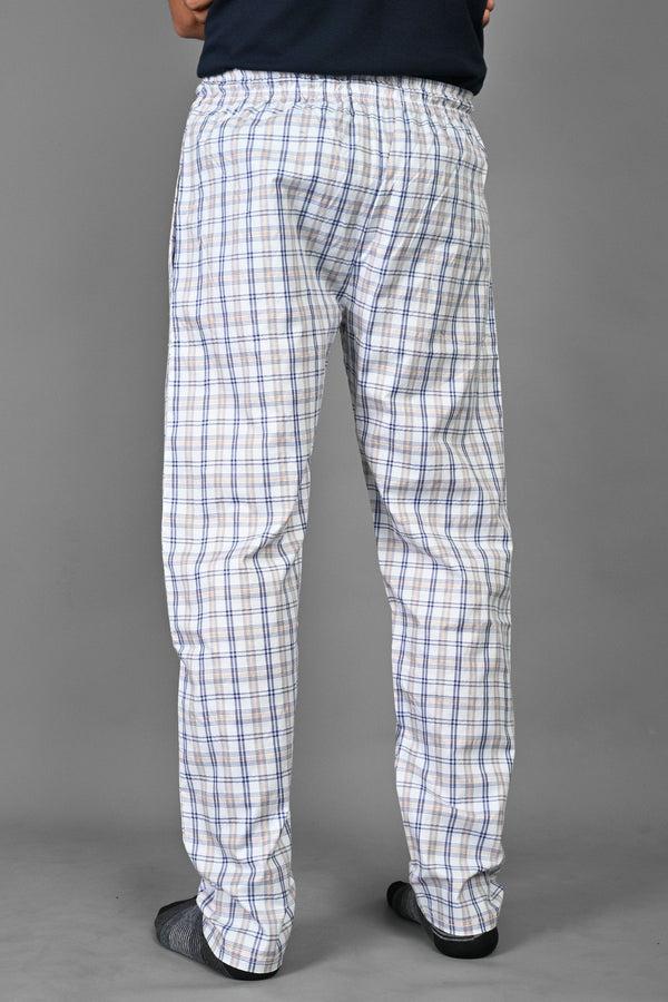 Elo Max 21 Men's Probted Check Design Loungewear Trousers White