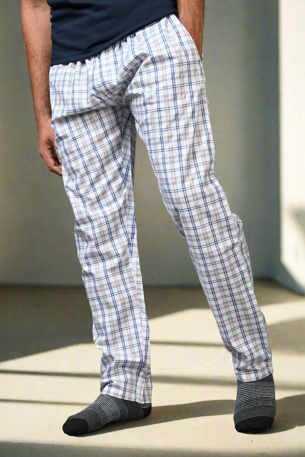 elo Max 21 Men's Probted Check Design Loungewear Trousers White