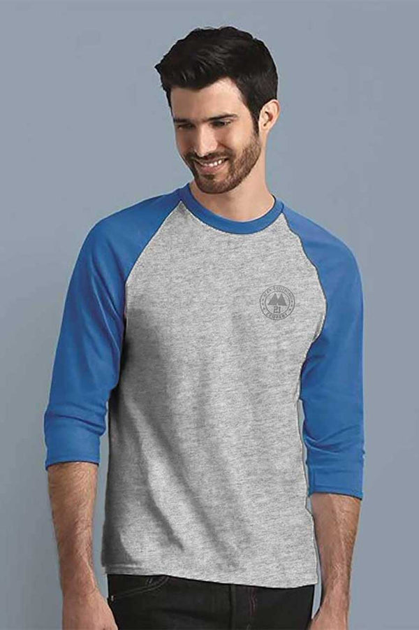 Elo Max 21 Men's Reflective Logo Printed Raglan Quarter Sleeve Crew Neck Tee Shirt Heather Grey & Coral Red