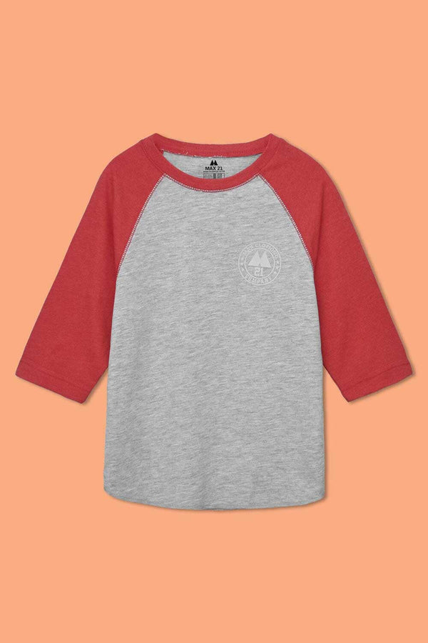 elo Max 21 Men's Reflective Logo Printed Raglan Quarter Sleeve Crew Neck Tee Shirt Heather Grey & Coral Red