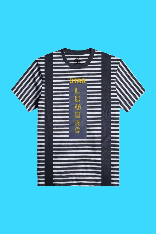 Elo Max 21 Men's Star Legend Printed Stripes Style Short Sleeve Tee Shirt White & Grey