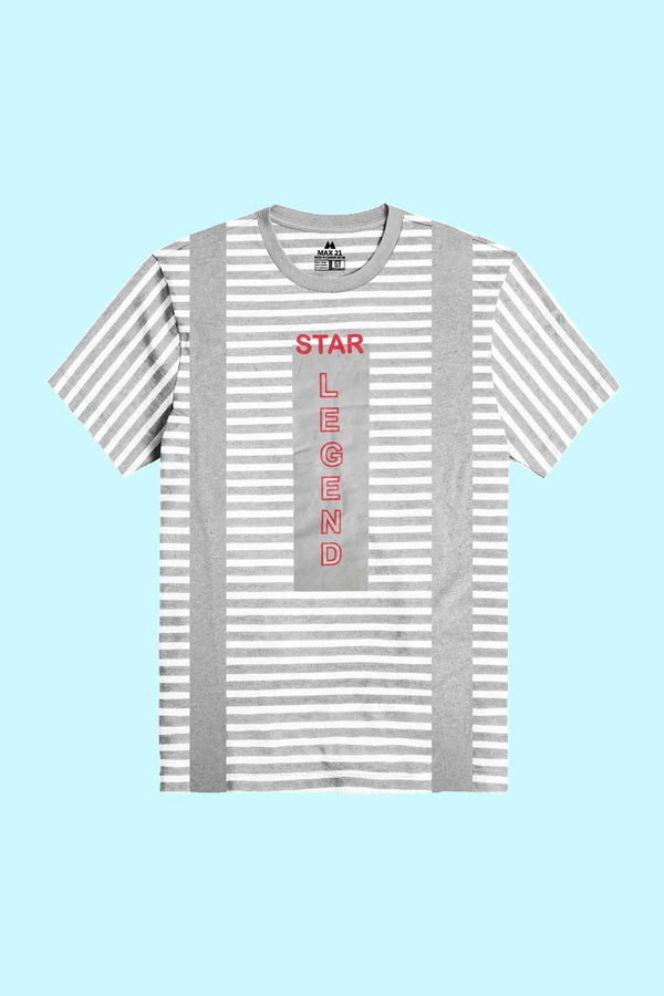 elo Max 21 Men's Star Legend Printed Stripes Style Short Sleeve Tee Shirt White & Grey