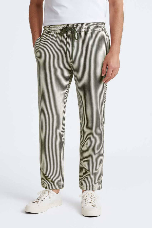 elo Max 21 Men's Striped Regular Fit Trousers White & Olive