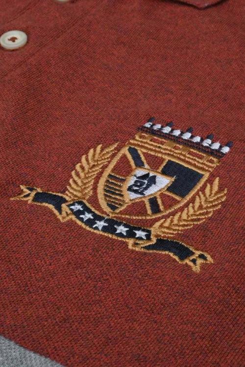 Elo Max 21 Men's Stripes Style Logo Embroidered Polo Shirt Grey & Brick Red