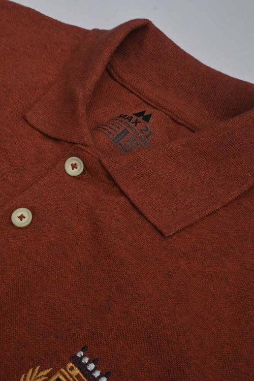 Elo Max 21 Men's Stripes Style Logo Embroidered Polo Shirt Grey & Brick Red