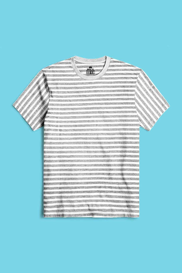 Elo Max 21 Men's Stripes Style Short Sleeve Tee Shirt White & Grey