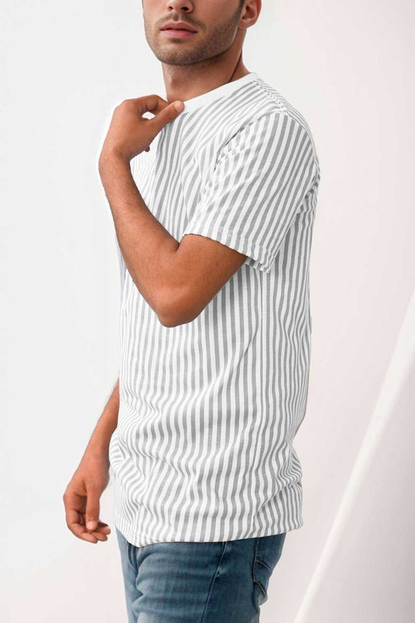 elo Max 21 Men's Stripes Style Short Sleeve Tee Shirt White & Grey
