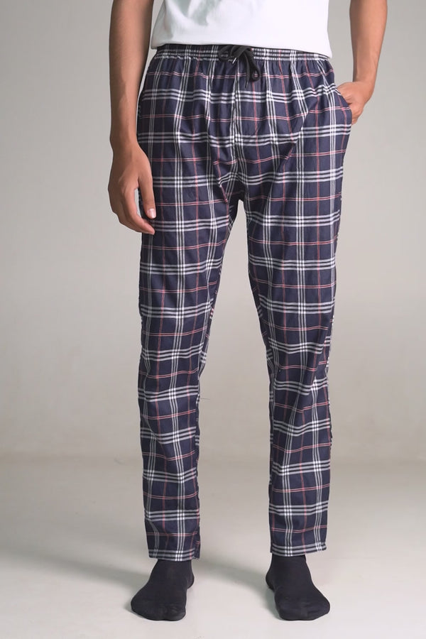 Elo Max 21 Men's Tartan Plaid Loungewear Trousers Navy