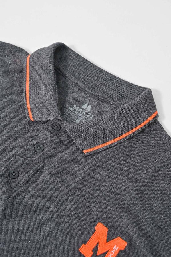 Elo Max 21 Men's Tipped Collar Max 21 Embroidered Polo Shirt Charcoal