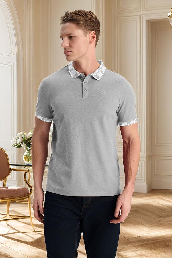 Elo Max 21 Men's Triangle Embroidered Check Collar Polo Shirt Maroon