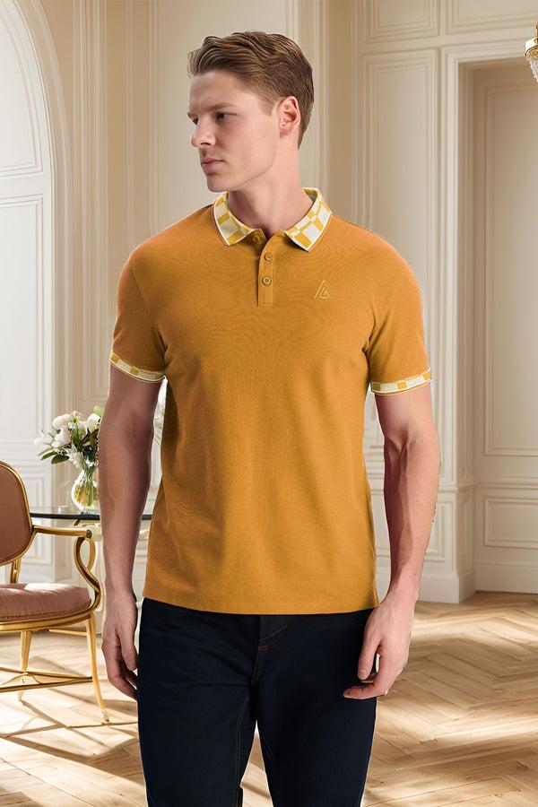 Elo Max 21 Men's Triangle Embroidered Check Collar Polo Shirt Maroon