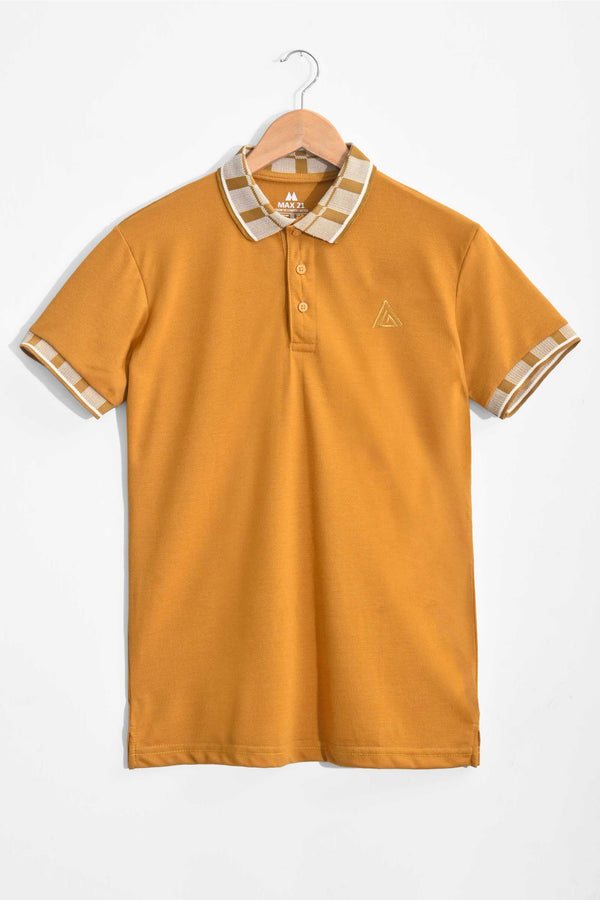 Elo Max 21 Men's Triangle Embroidered Check Collar Polo Shirt Maroon