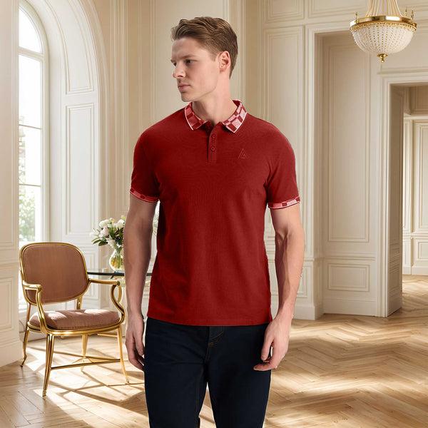 elo Max 21 Men's Triangle Embroidered Check Collar Polo Shirt Maroon