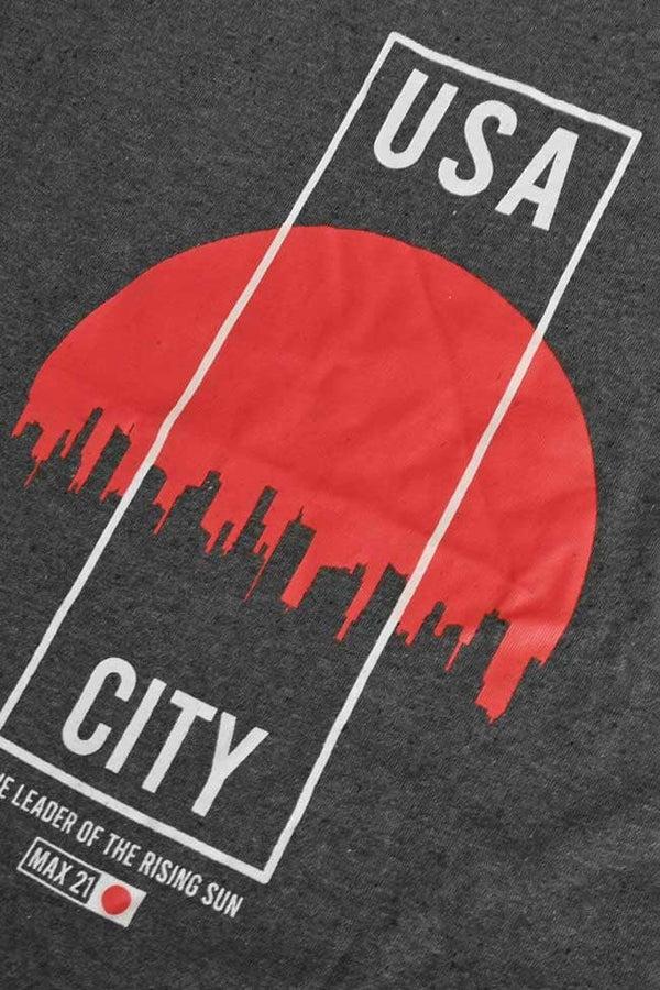 Elo Max 21 Men's USA City Printed Stripes Style Short Sleeve Tee Shirt White & Charcoal