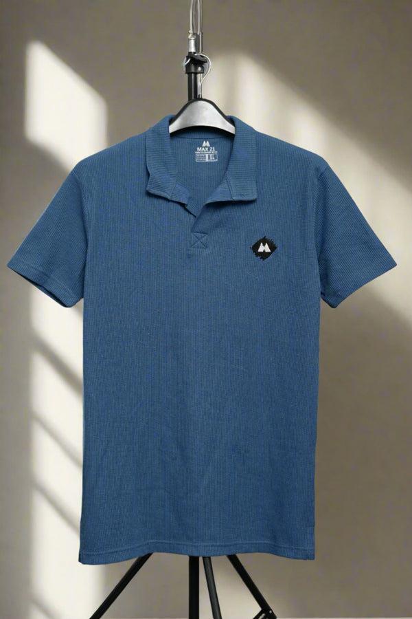 Elo Max 21 Men's Waffle Knit Logo Embroidered Classic Polo Shirt Black