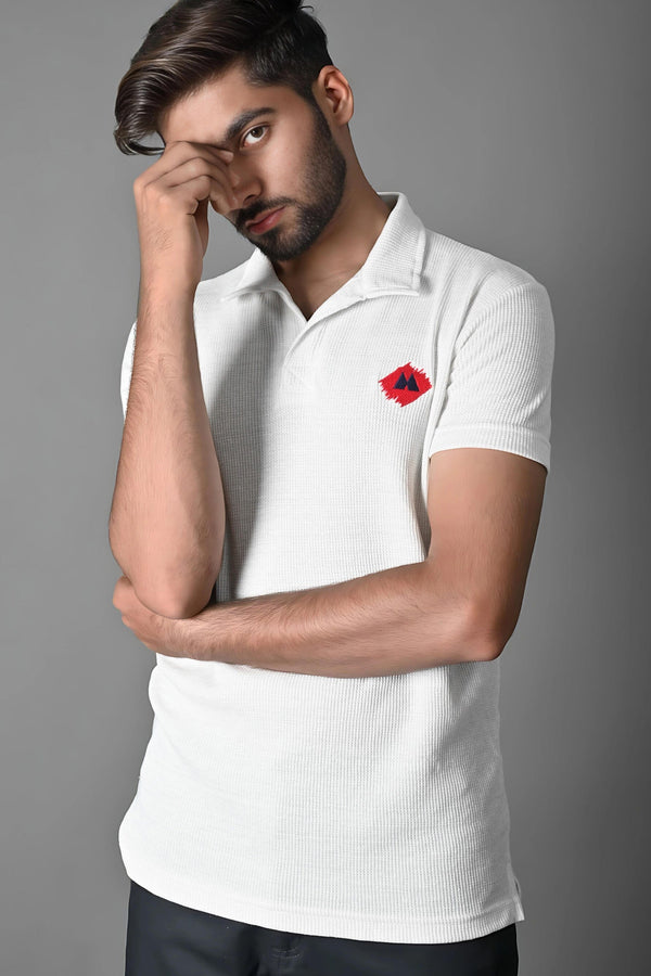 Elo Max 21 Men's Waffle Knit Logo Embroidered Classic Polo Shirt Black