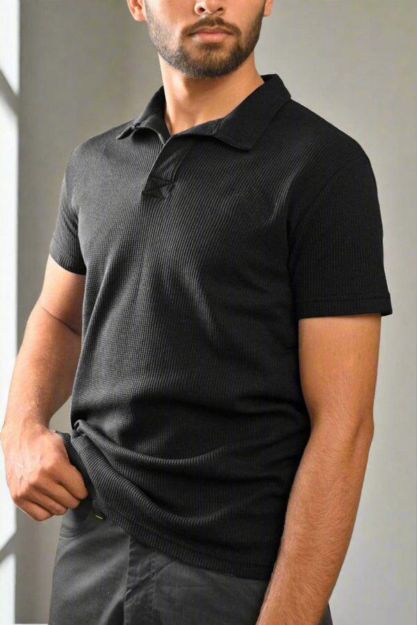 Elo Max 21 Men's Waffle Knit Polo Shirt Heather Grey