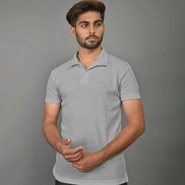 elo Max 21 Men's Waffle Knit Polo Shirt Heather Grey